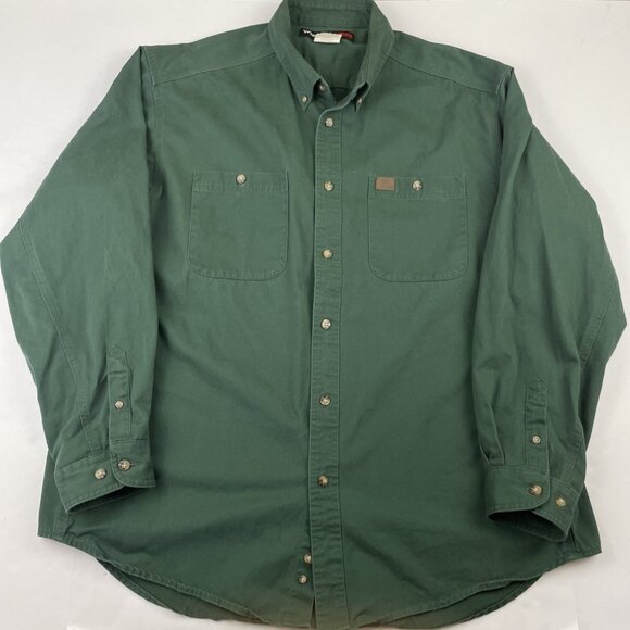Wrangler Riggs Workwear Shirt Men's XXL Green Twill Button Down Long Sleeve - Picture 2 of 11